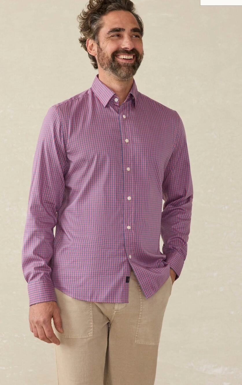 Faherty Shirt Men 2XL Movement Collection Blue Rose Gingham ButtonUp Work Casual
